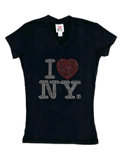 Load image into Gallery viewer, Ladies V.Neck  I ❤️ NY Rhinestone T.Shirt