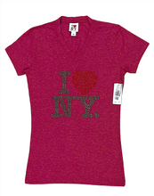Load image into Gallery viewer, Ladies V.Neck  I ❤️ NY Rhinestone T.Shirt