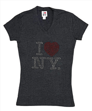 Load image into Gallery viewer, Ladies V.Neck  I ❤️ NY Rhinestone T.Shirt