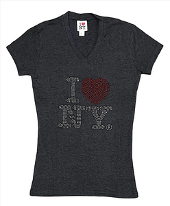 Ladies V.Neck  I ❤️ NY Rhinestone T.Shirt